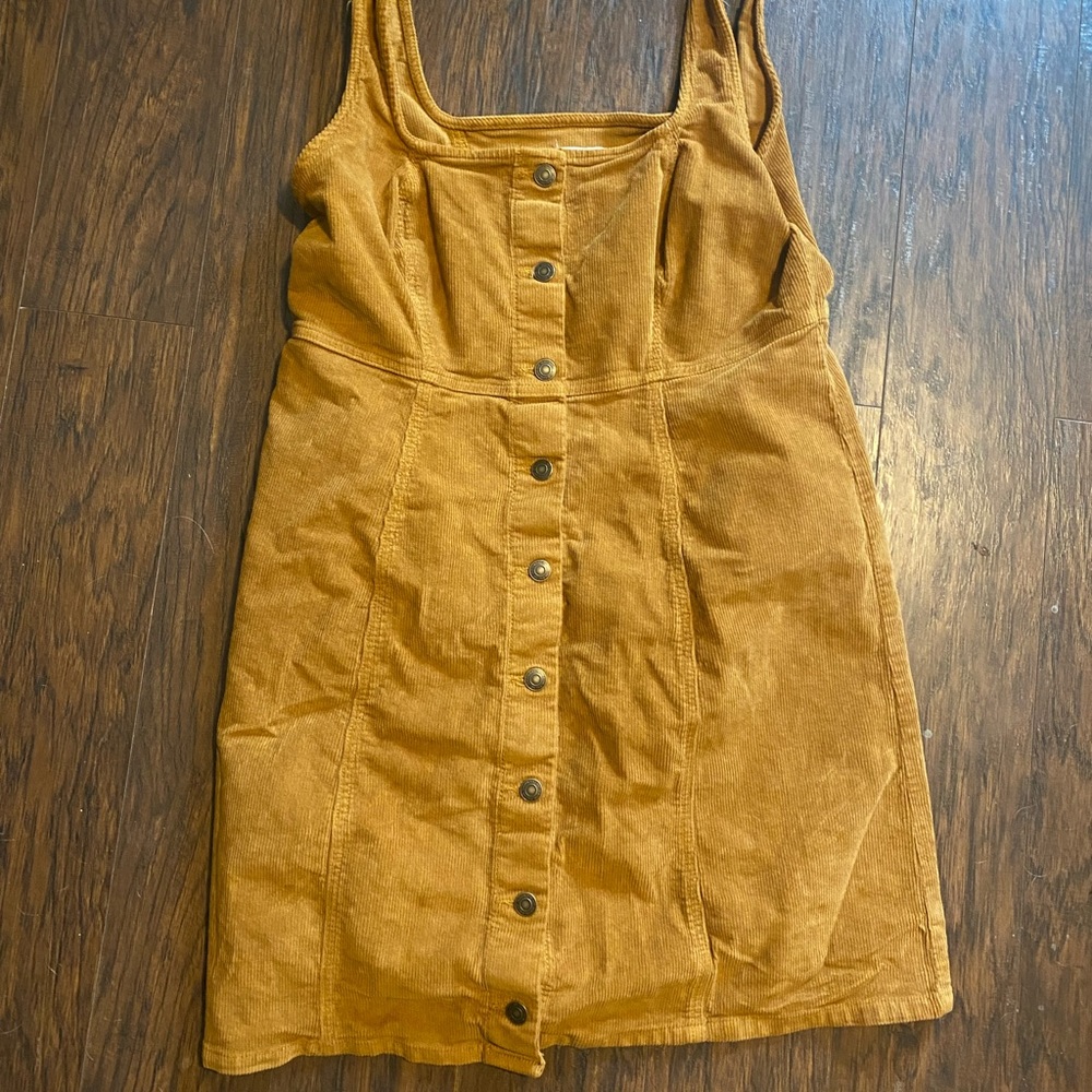 Corduroy overall dress. Mustard yellow.